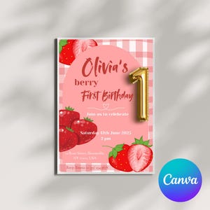 Modèle de carte d'invitation, premier anniversaire de bébé, toile, modifiable, carte d'invitation d'anniversaire, téléchargement immédiat
