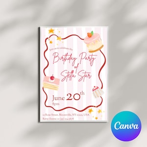 Coquette girl, Modèle de carte d'invitation, anniversaire, toile, modifiable, carte d'invitation d'anniversaire, téléchargement immédiat