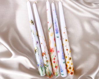 Handpainted Taper Candles, Wedding Candle, Decorative Dinner Candles, Home Decor, Pillar Candle, Christmas gift,Housewarming Handmade Gift