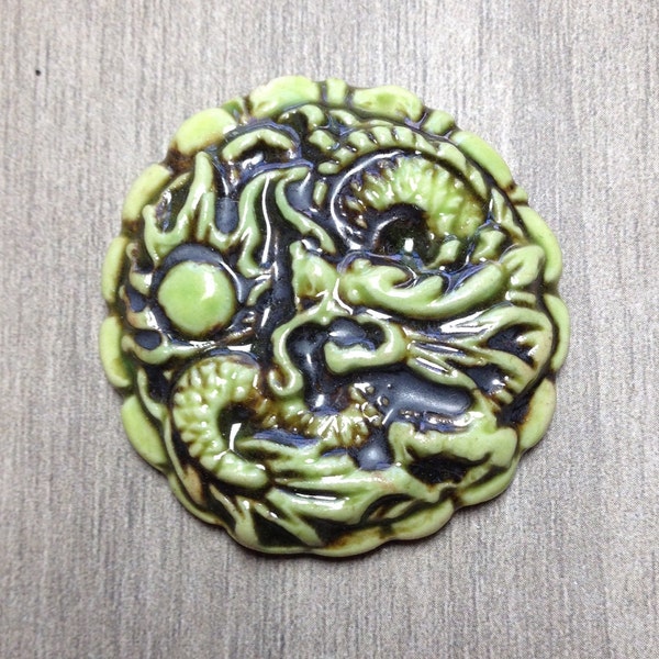 Large Dragon Ceramic Cabochon Stone in Acid Lime