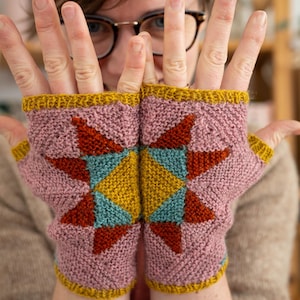 Wood Block Mitts Knitting Pattern: modular construction (PDF DOWNLOAD) (English)