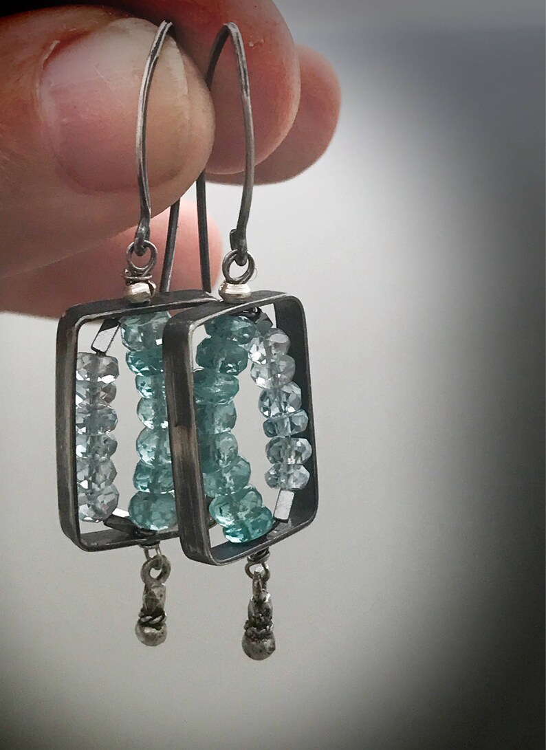 Sterling silver rectangle dangle earrings with blue appatite Etsy
