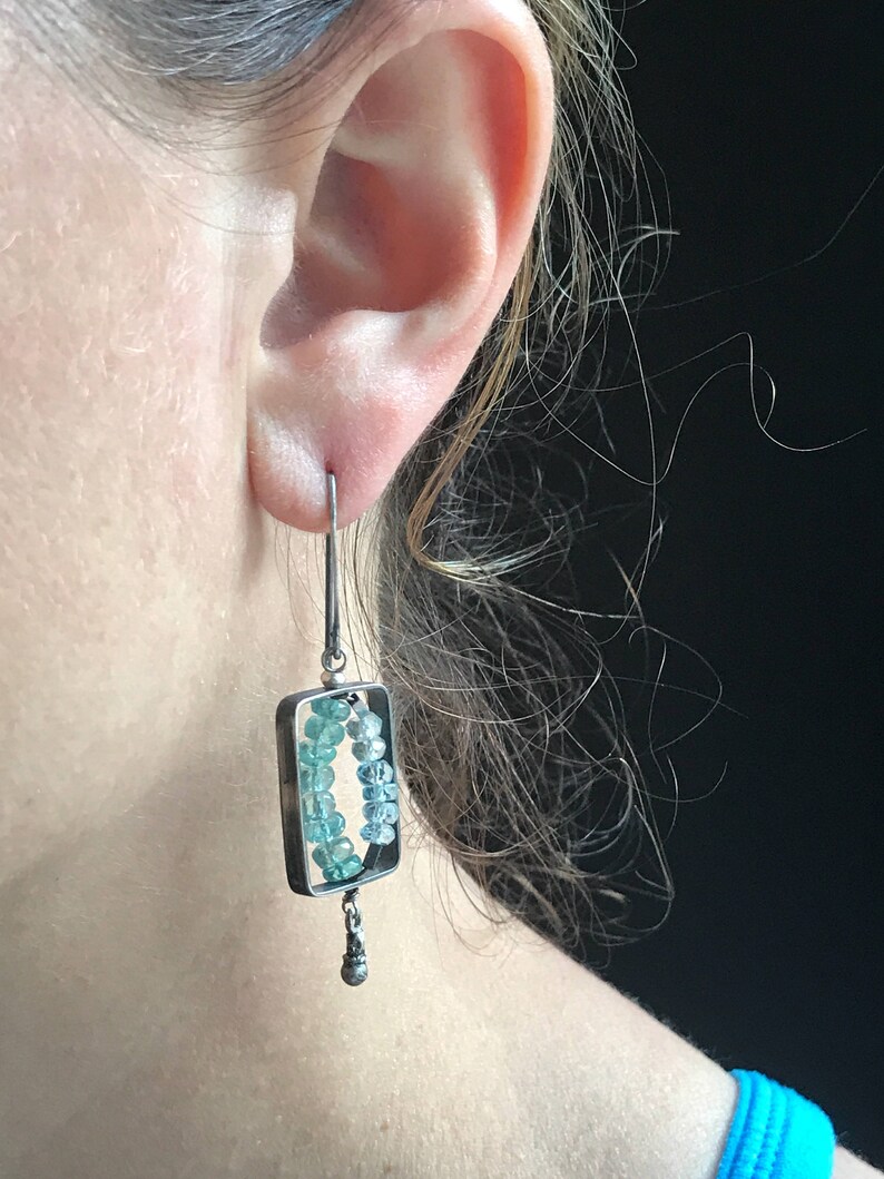 Sterling silver rectangle dangle earrings with blue appatite Etsy