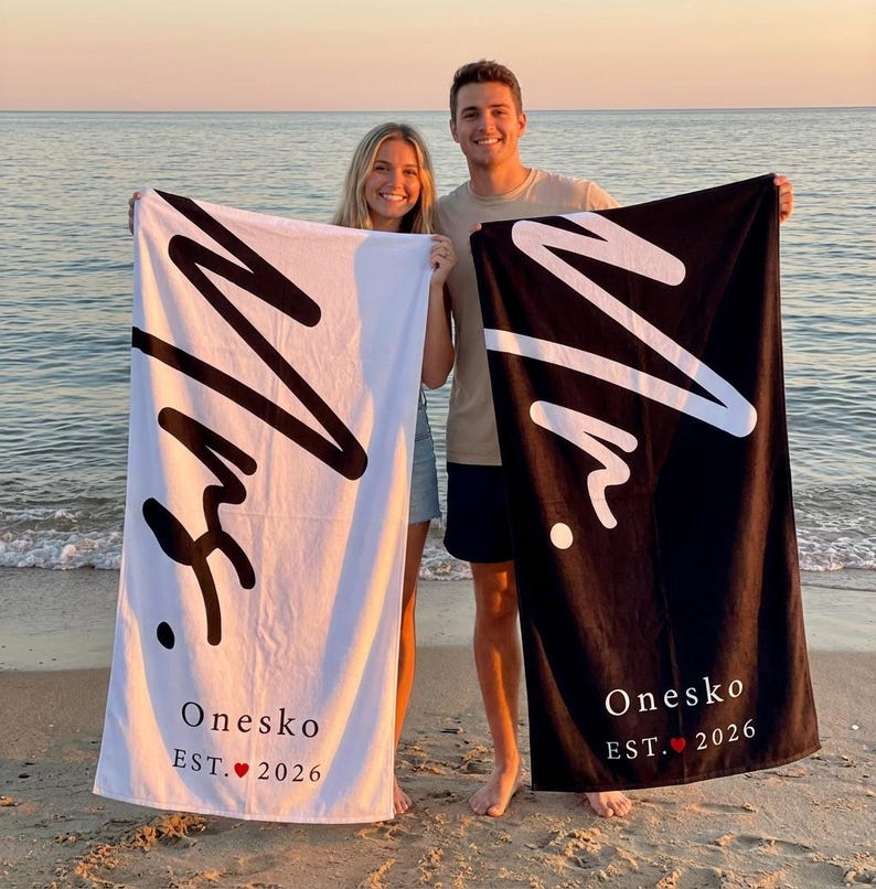 Personalized Couple Beach Towel, Custom Name Towel, Couple Gift,Mr. and Mrs. ,Newlywed Gift,Wedding Gift, Honeymoon Gift,Bridal Shower Gift image 7