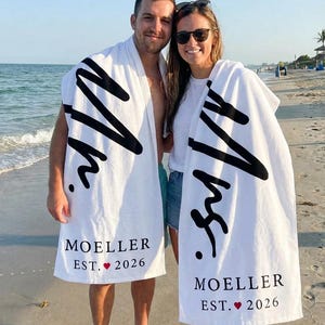 Personalized Couple Beach Towel, Custom Name Towel, Couple Gift,Mr. and Mrs. ,Newlywed Gift,Wedding Gift, Honeymoon Gift,Bridal Shower Gift image 4