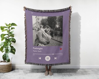 Custom Photo Woven Blanket, Personalized Music Blanket, Photo Blanket With Your Favorite Song, Fan Blanket, Christmas Gift, Couple Gifts