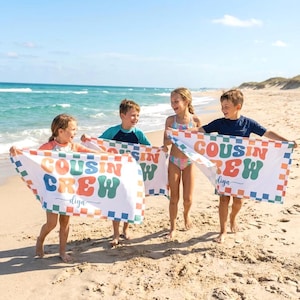 Personalized Cousin Crew Beach Towel,Custom Kids Pool Towel,Family Reunion Gift,Summer Beach Towel,Personalized Name Towel,Kids Pool Party