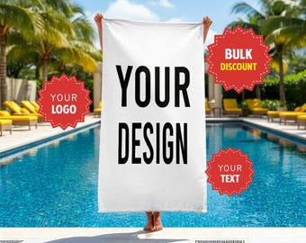 Toalla de playa con logotipo personalizado, texto y diseño personalizados, toalla de piscina de marca, regalo con el logotipo de tu empresa, toalla para equipo deportivo, regalo para eventos corporativos.