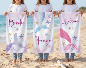 Personalized Mermaid Tail Beach Towel: Mermaid Party Favors, Custom Beach Towel, Mermaid Birthday Gift For Kids, Pool Bachelorette Trip