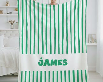 Personalized Stripe Blanket, Custom Name Blanket, Cozy Minky Sherpa Throw, Gift for Kids, Baby Shower