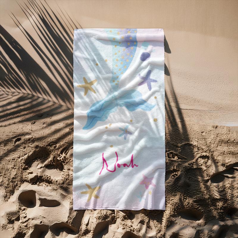 Mermaid Tail Personalized Name Beach Towel, Personalized Bath Towel, Bachelorette Trip, Vacation Gift For Girls, Birthday Gift For Kids