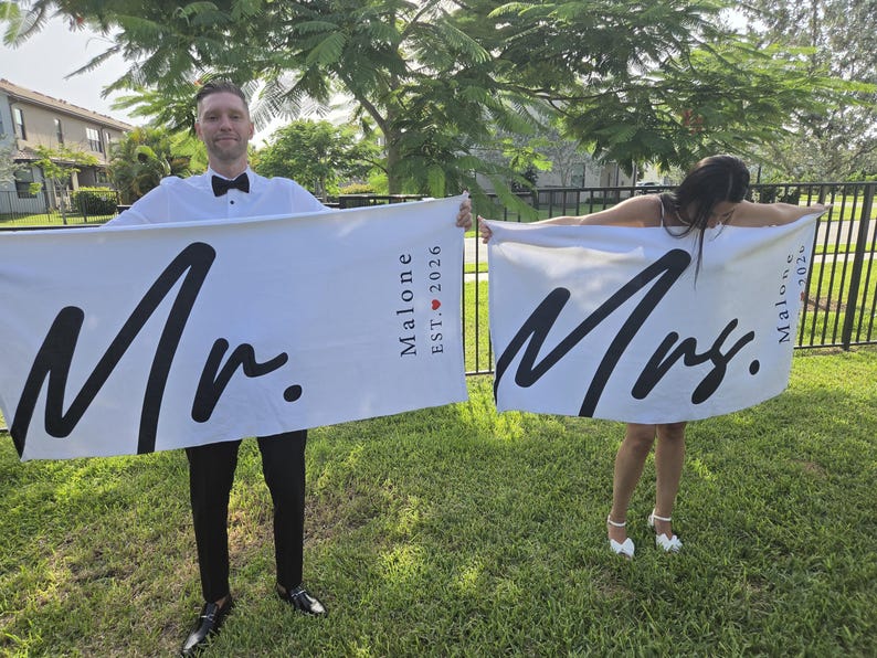 Personalized Couple Beach Towel, Custom Name Towel, Couple Gift,Mr. and Mrs. ,Newlywed Gift,Wedding Gift, Honeymoon Gift,Bridal Shower Gift image 3