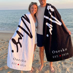 Personalized Couple Beach Towel, Custom Name Towel, Couple Gift,Mr. and Mrs. ,Newlywed Gift,Wedding Gift, Honeymoon Gift,Bridal Shower Gift image 2