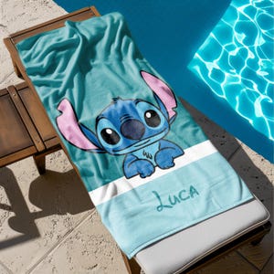 Personalized Stitch Towel, Lilo and Stitch Beach Towel, Custom Name Kids Towel, Disney Stitch Gift for Kids, Summer Pool & Beach Accessory image 2