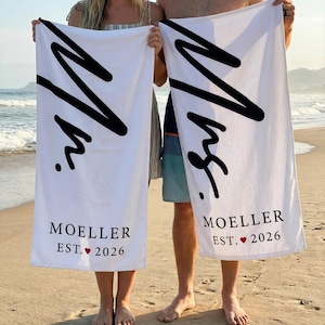 Personalized Couple Beach Towel, Custom Name Towel, Couple Gift,Mr. and Mrs. ,Newlywed Gift,Wedding Gift, Honeymoon Gift,Bridal Shower Gift image 8