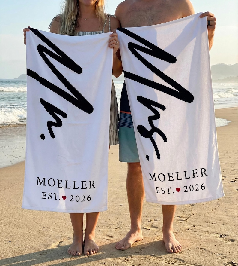 Personalized Couple Beach Towel, Custom Name Towel, Couple Gift,Mr. and Mrs. ,Newlywed Gift,Wedding Gift, Honeymoon Gift,Bridal Shower Gift image 8