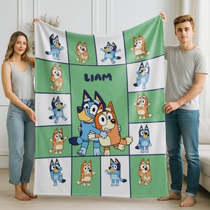 Personalized Blanket With Funny Cartoon Dog Theme, Blue Cozy Throw for Nursery Gift, Pink Color Kids Blanket For Girls,Christmas Family Gift