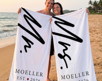 Personalized Couple Beach Towel, Custom Name Towel, Couple Gift,Mr. and Mrs. ,Newlywed Gift,Wedding Gift, Honeymoon Gift,Bridal Shower Gift