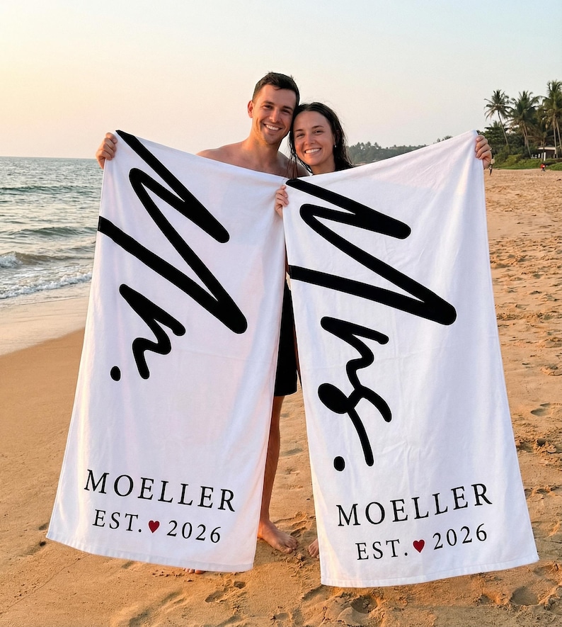 Personalized Couple Beach Towel, Custom Name Towel, Couple Gift,Mr. and Mrs. ,Newlywed Gift,Wedding Gift, Honeymoon Gift,Bridal Shower Gift