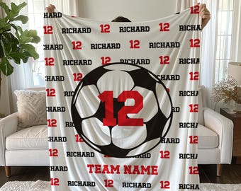 Personalized Soccer Blanket, Custom Name Team Gift for Boys, Soft Cozy Sports Blanket for Soccer Lovers, Birthday or Christmas Gift