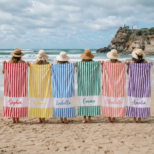 Personalized Stripe Beach Towel with Custom Name, Monogrammed Towel for Beach, Pool, Bridesmaid Gift, Vacation,Soft Stylish Summer Accessory