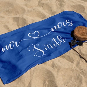 Personalized Mr. and Mrs. Beach Towel, Custom Beach Towel, His and Hers Newlywed Gift, Just Married Bride Gift, Wedding Gift, Honeymoon Gift
