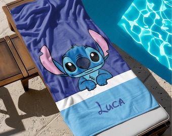 Personalized Stitch Towel, Lilo and Stitch Beach Towel, Custom Name Kids Towel, Disney Stitch Gift for Kids, Summer Pool & Beach Accessory