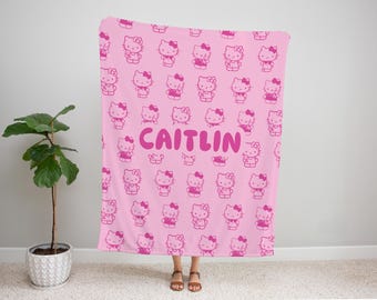 Personalized Hello Kitty,Inspired Name Blanket , Custom Soft & Cozy Throw for Kids, Babies, and Fans , Cute Gift for Birthdays, Baby Showers