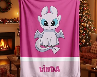 Personalized Light Fury Blanket: Custom Name blanket, Dragon Throw ,dragon blanket , night fury blanket ,baby blanket,gift blanket, chrstmas
