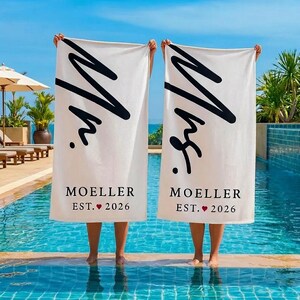 Personalized Couple Beach Towel, Custom Name Towel, Couple Gift,Mr. and Mrs. ,Newlywed Gift,Wedding Gift, Honeymoon Gift,Bridal Shower Gift image 10