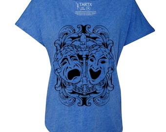 Comedy Tragedy Theatre Masks Tri-Blend Dolman T-Shirt discontinued color SALE