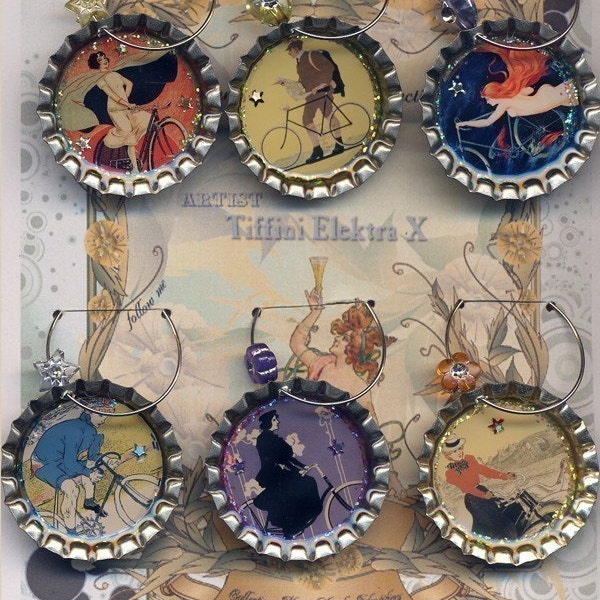 Fabulous Vintage Bicycle Ads Set of Six Drink Charm Ids