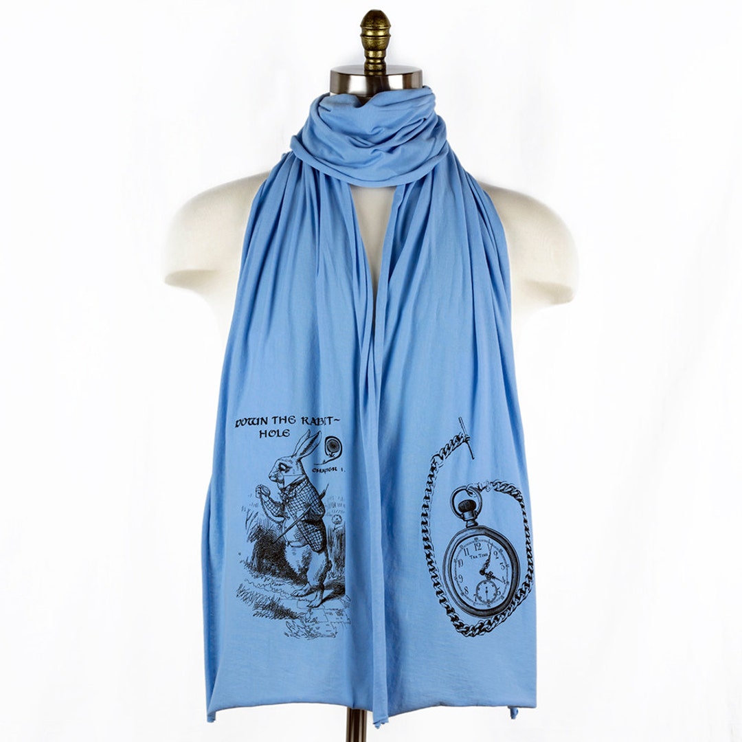 White Rabbit Alice Wonderland Screen Printed Cotton Scarf - Etsy