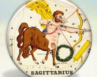 Constellation of Sagittarius Zodiac Sign Pocket Mirror, keychain or magnet
