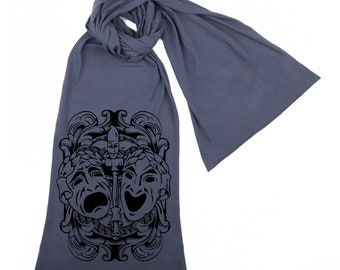 Comedy Tragedy Theatre Mask Screen printed Cotton Scarf