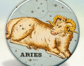 Constellation of Aries Zodiac Sign Pocket Mirror, keychain or magnet