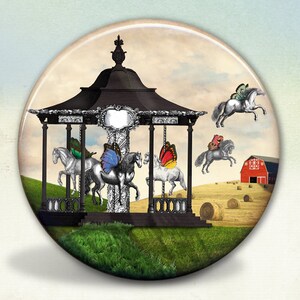 Carousel Americana Pocket Mirror | Pin Button | Magnet | Keychain Bottle Opener