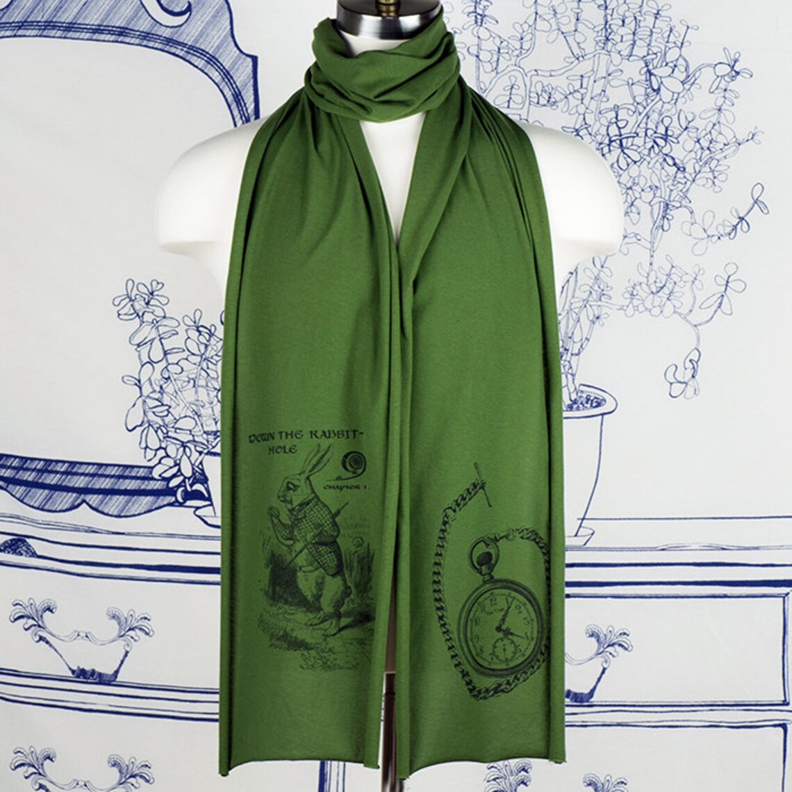 White Rabbit Alice Wonderland Screen Printed Cotton Scarf - Etsy