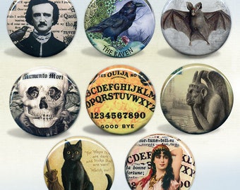 Gothic Macabre set of 8 magnets or buttons pinback badges