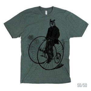 Gentleman Owl on a Bicycle Men / Unisex T-shirt XS-3XL 50/50 and 100% Cotton