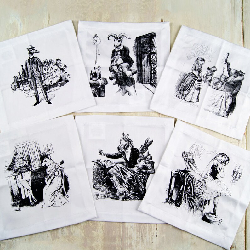 Dressed Anthropomorphic Animal Cocktail Napkins Set of 6 Tartx Etsy