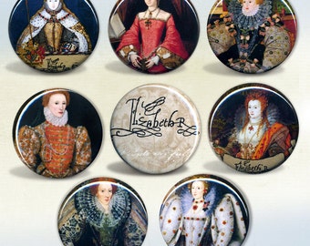 Elizabeth I of England Set of 8 magnets or pins