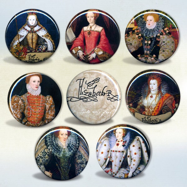 Elizabeth I of England Set of 8 magnets or pins