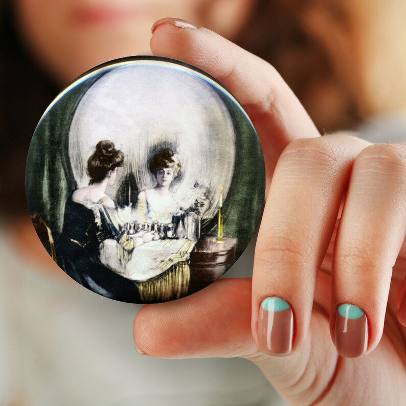 All Is Vanity Skull Pocket Mirror Pin Button Magnet Keychain Bottle Opener image 7