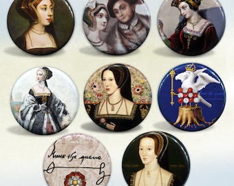 Anne Boleyn "The Most Happy" Queen of England Set of 8 pin back buttons or magnets