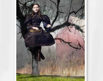 The Girl and the Raven gothic art print