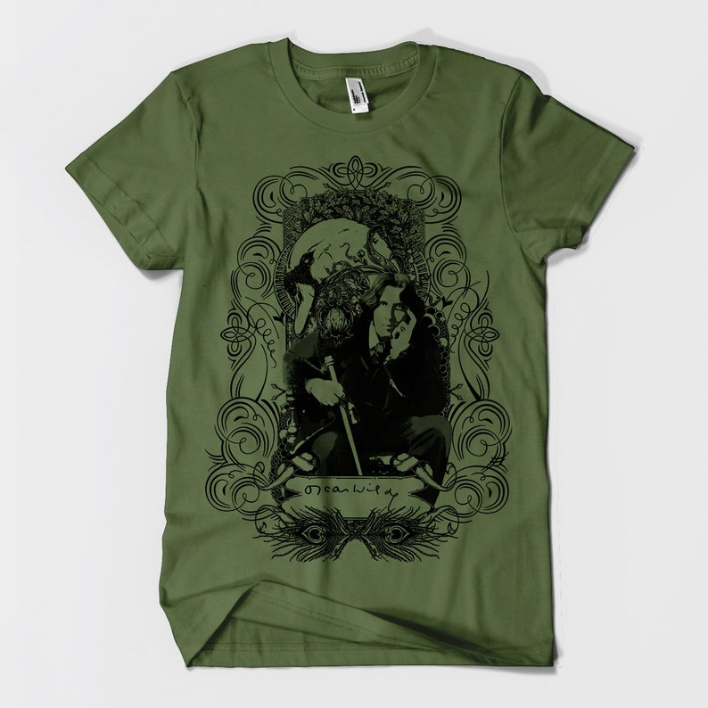 Oscar Wilde Men / Unisex T-shirt XS-3XL 50/50 and 100% Cotton Olive Green