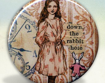 Alice Wonderland Down The Rabbit Hole Pocket Mirror