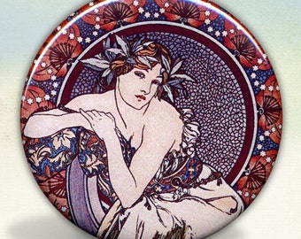 Alphonse Mucha Femme aux Coquelicots Pocket Mirror