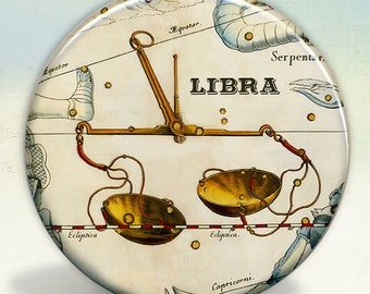 Constellation of Libra Zodiac Sign Pocket Mirror, keychain or magnet